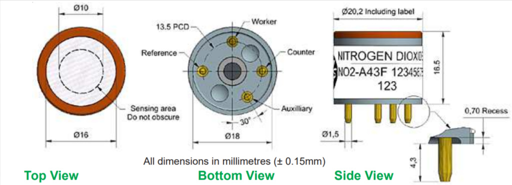 NO2-A43F Alphasense сенсор Диоксида азота NO2
